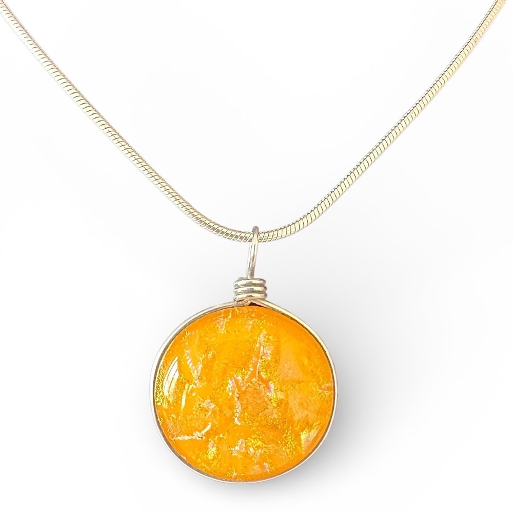 Unbranded Dichroic Glass Pendant Women OS Orange Excellent Wire Wrap